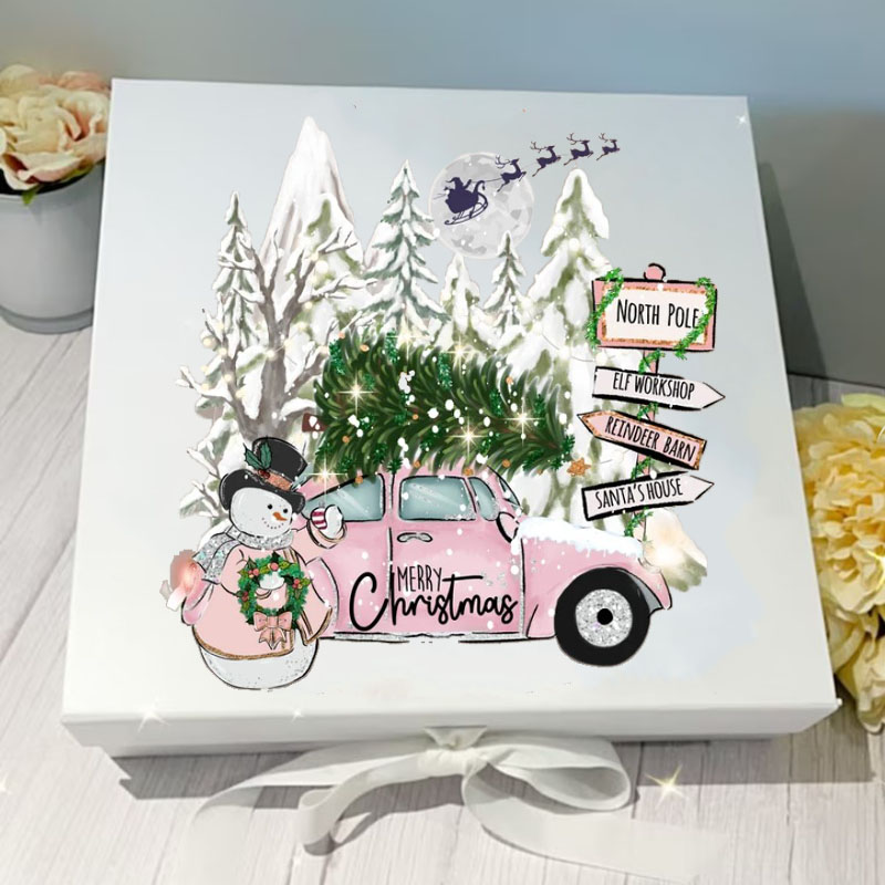 Pink Christmas Personalised TruckBox with Ribbon Tie Christmas Eve Gift