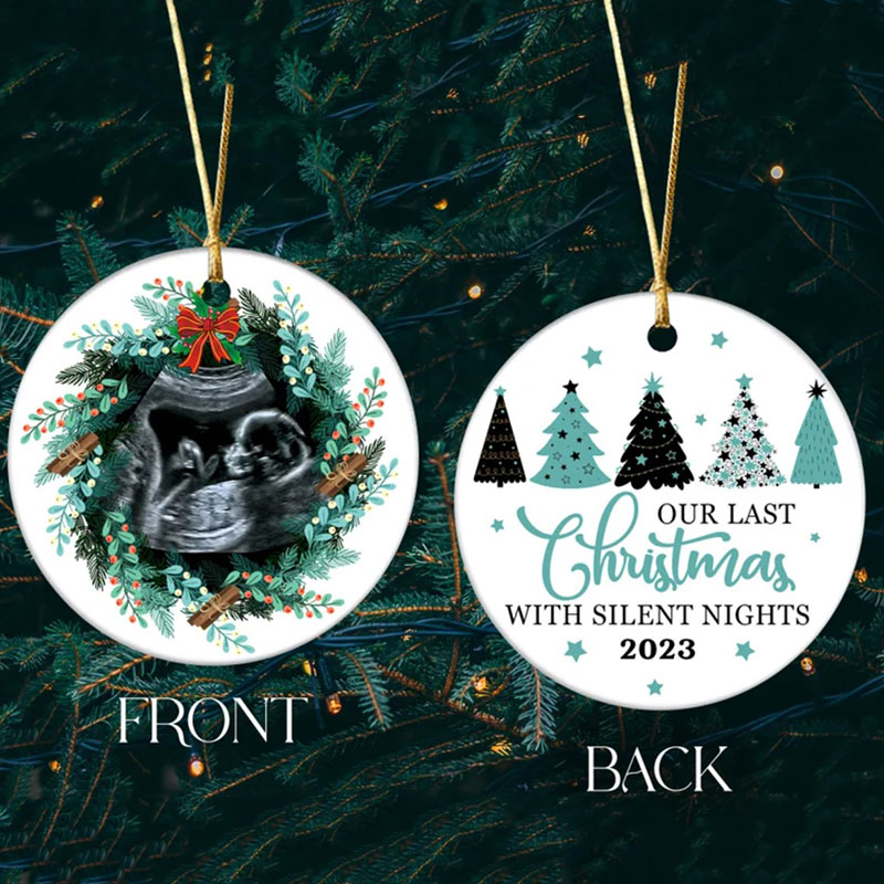 Pregnancy Reveal Christmas Ornament Our Last Christmas with Silent Nights
