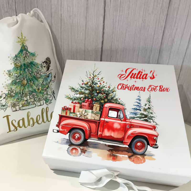 Red Christmas Truck Personalised TruckBox with Ribbon Tie Christmas Eve Gift