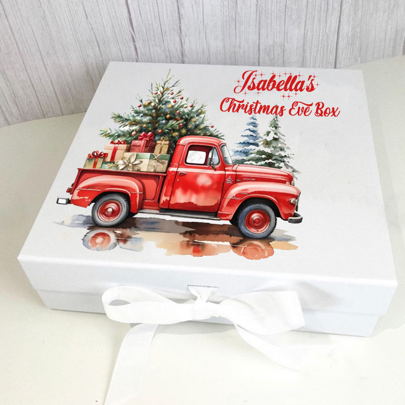 Red Christmas Truck Personalised TruckBox with Ribbon Tie Christmas Eve Gift