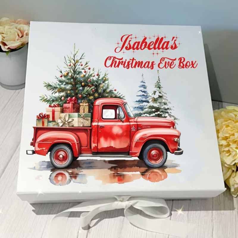 Red Christmas Truck Personalised TruckBox with Ribbon Tie Christmas Eve Gift