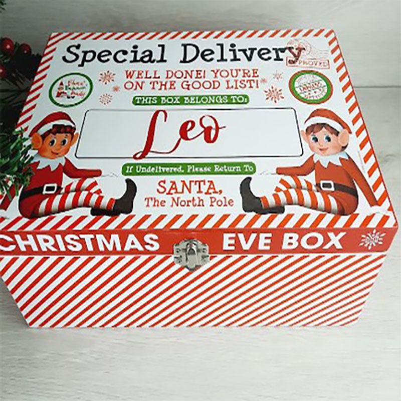 Printed All Over Engraved Christmas Eve Box with Any Name Wooden Christmas Eve Box
