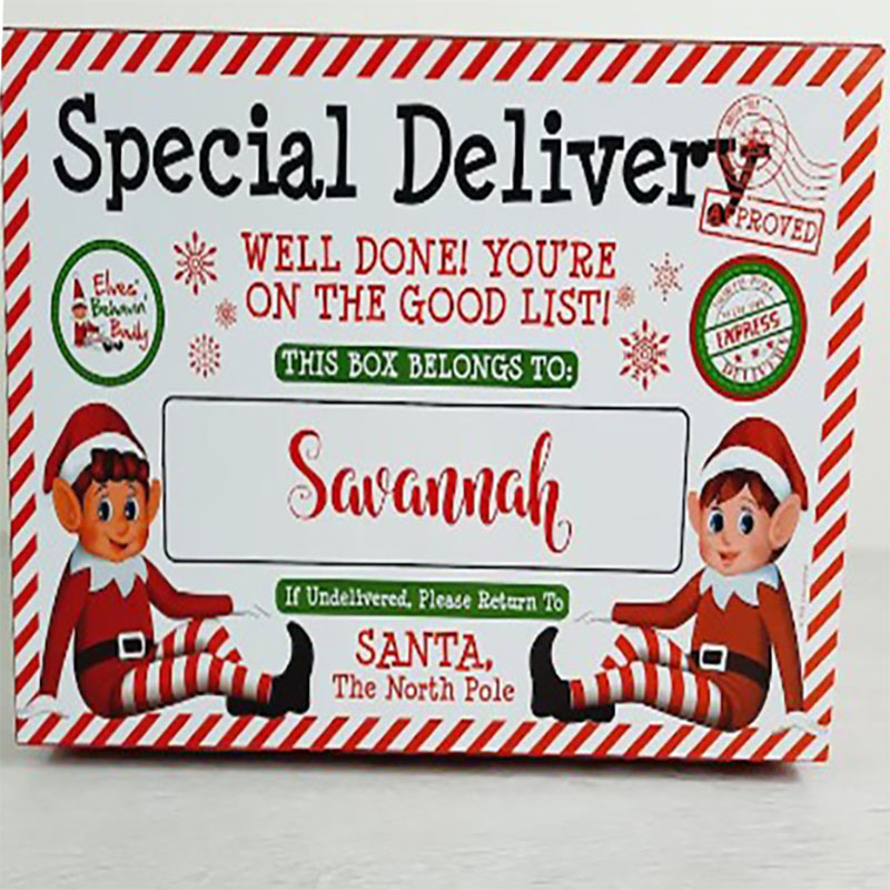 Printed All Over Engraved Christmas Eve Box with Any Name Wooden Christmas Eve Box