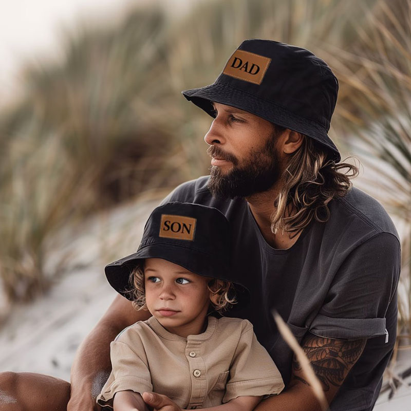 Bucket Sun Hat Daddy and Me Matching Leather Patch Hat