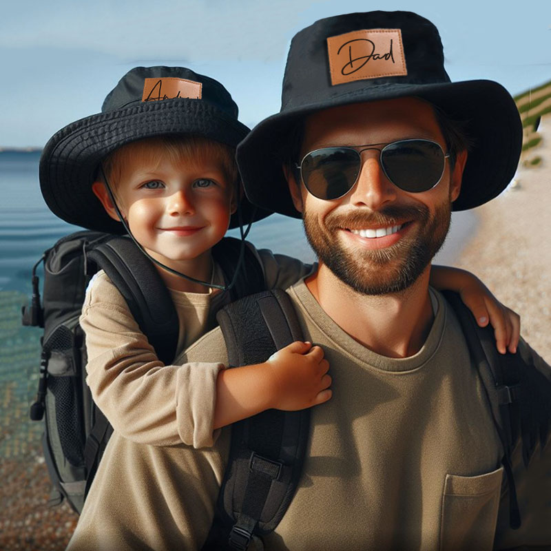 Bucket Sun Hat Daddy and Me Matching Leather Patch Hat