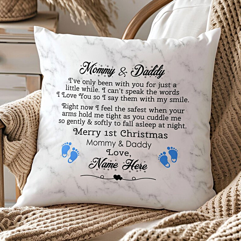 Personalized  First Christmas as Mommy and Daddy Pillow
