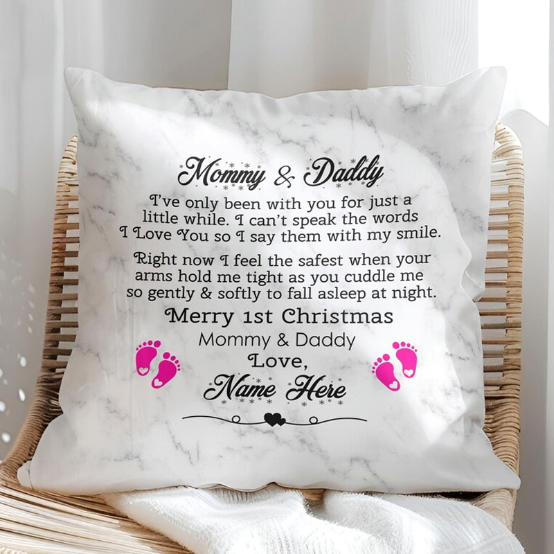 Personalized  First Christmas as Mommy and Daddy Pillow