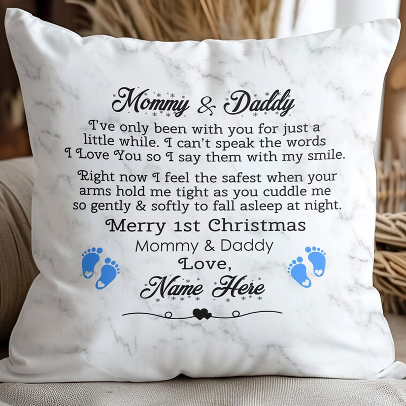 Personalized  First Christmas as Mommy and Daddy Pillow