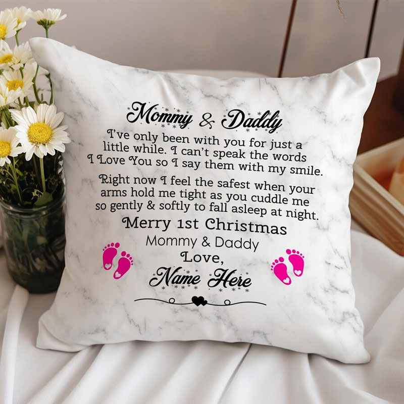 Personalized  First Christmas as Mommy and Daddy Pillow