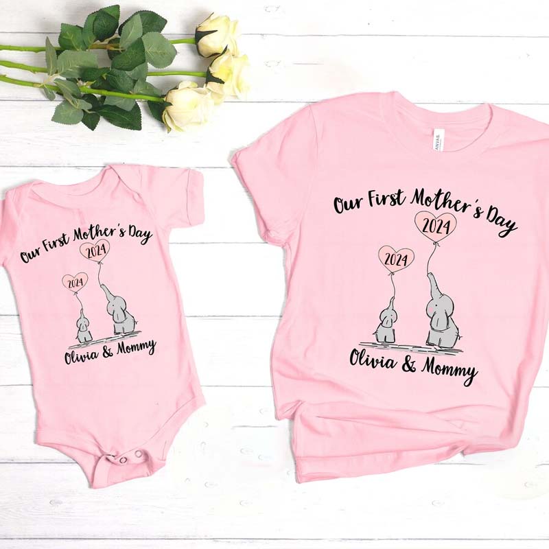 [Adult Tee]Custom Our First Mother's Day Mom And Baby Tee