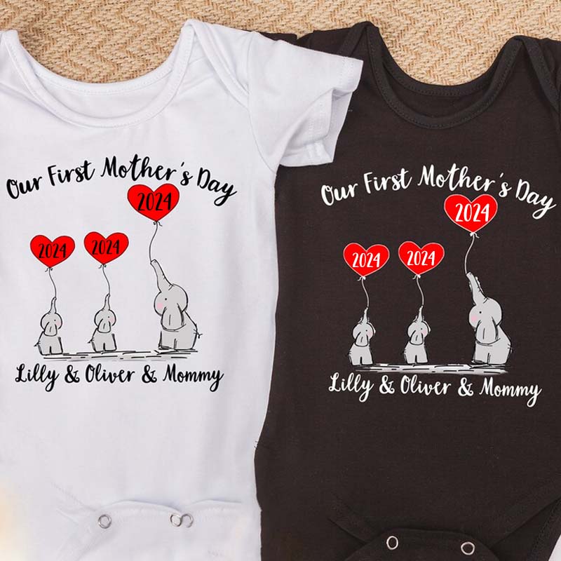 Custom Our First Mother's Day Mom And Baby Tee