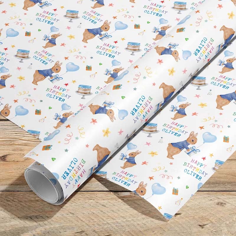 Personalised Rabbit Wrapping Paper Roll Sheet Birthday gift wrap paper for boys girls