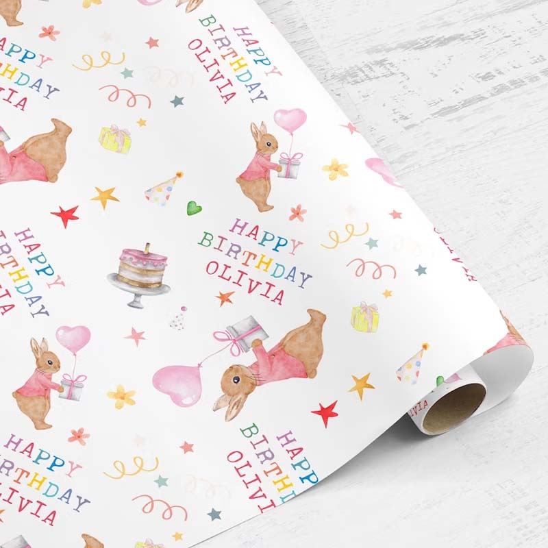 Personalised Rabbit Wrapping Paper Roll Sheet Birthday gift wrap paper for boys girls