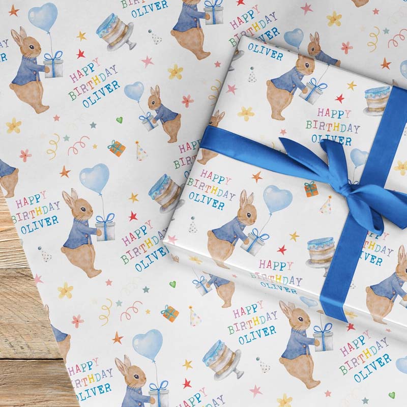 Personalised Rabbit Wrapping Paper Roll Sheet Birthday gift wrap paper for boys girls
