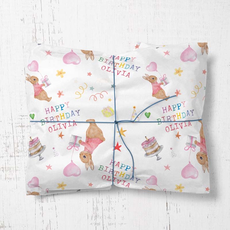 Personalised Rabbit Wrapping Paper Roll Sheet Birthday gift wrap paper for boys girls