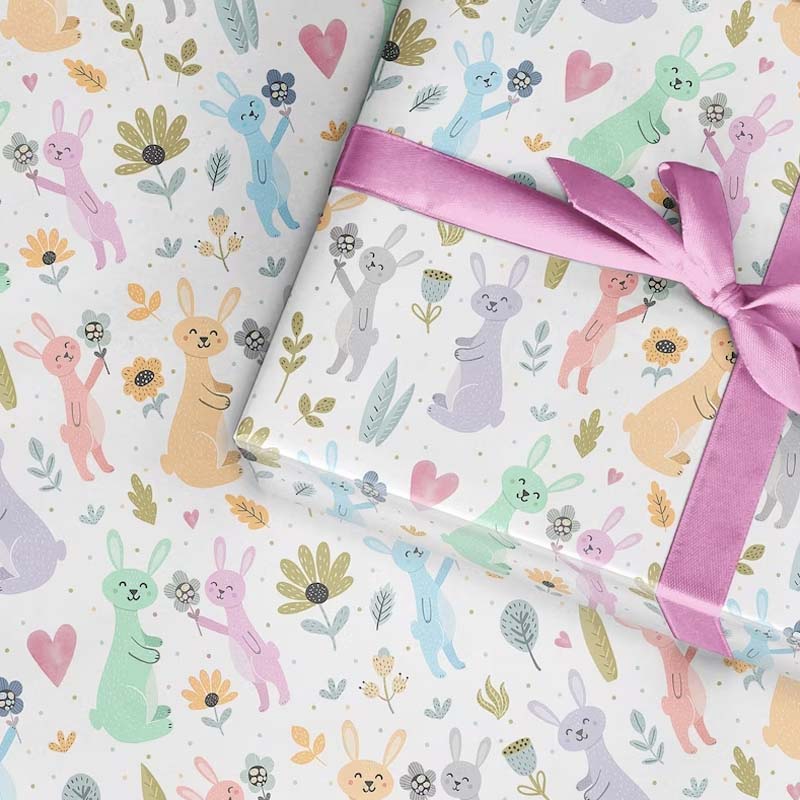 Pastel Easter Wrapping Paper Roll Rabbits children's wrapping paper