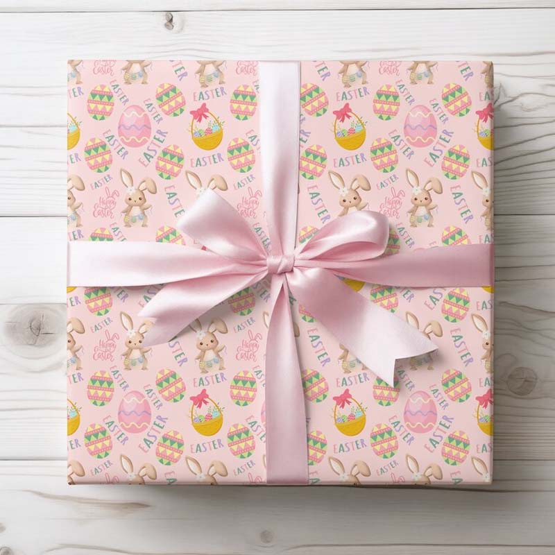 Happy Easter Pink Wrapping Paper Easter Egg Gift Wrap