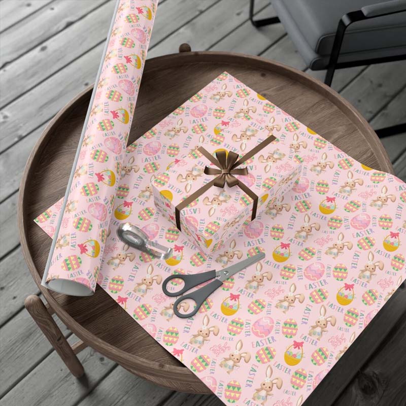 Happy Easter Pink Wrapping Paper Easter Egg Gift Wrap
