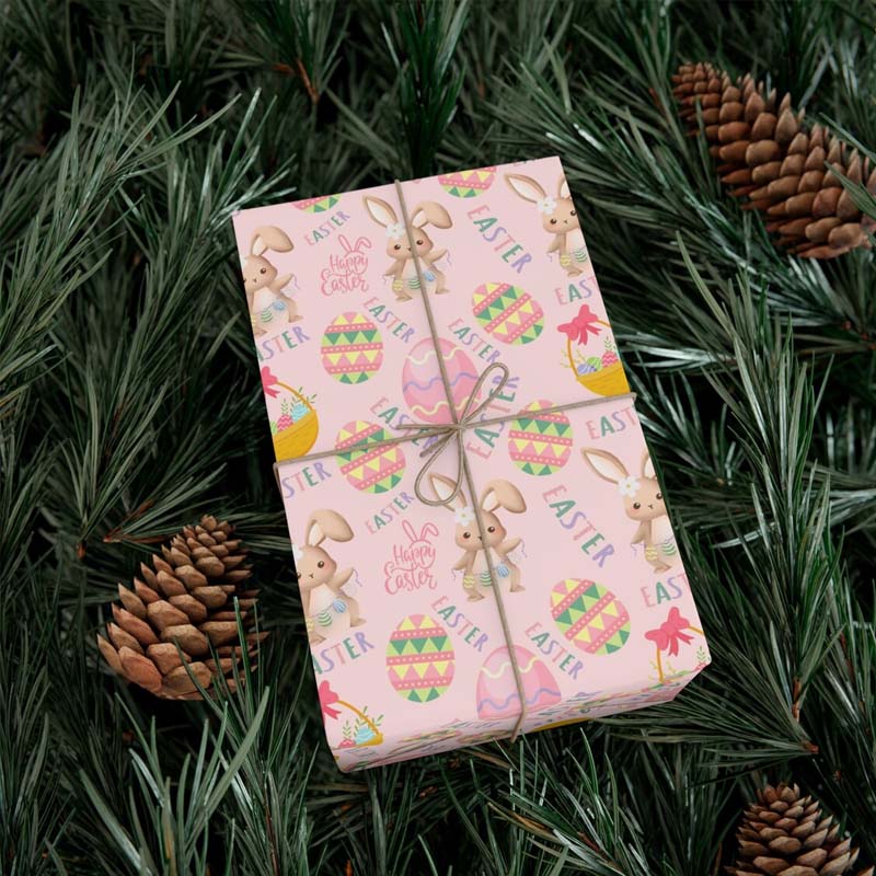 Happy Easter Pink Wrapping Paper Easter Egg Gift Wrap