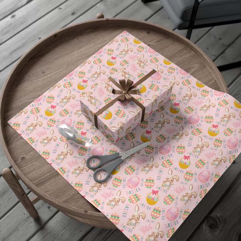Happy Easter Pink Wrapping Paper Easter Egg Gift Wrap
