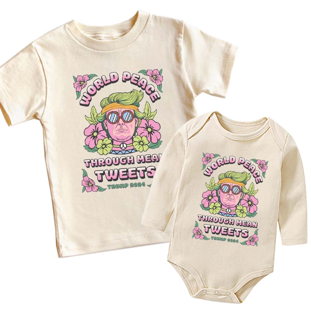 [Baby Onesie & Kids Tee]Comfort Colors Mean Tweets World Peace