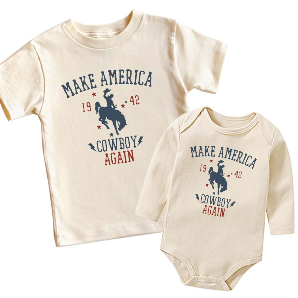 [Baby Onesie & Kids Tee] Make America Cowboy Again Retro Designs