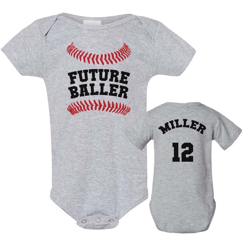 Custom Baseball Onesie FUTURE BALLER with Name & Number on Back