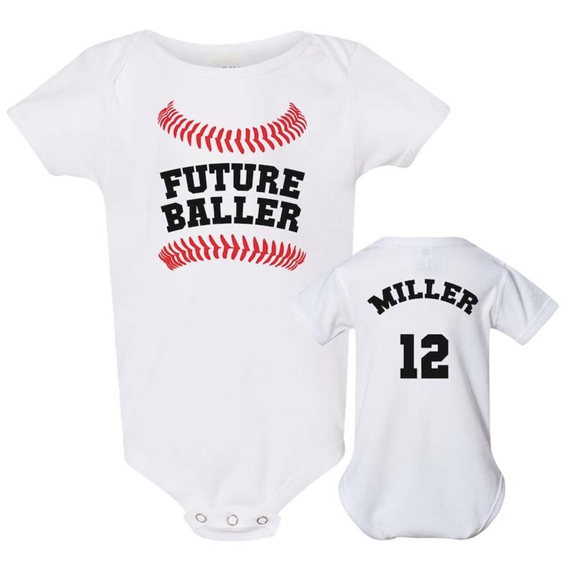 Custom Baseball Onesie FUTURE BALLER with Name & Number on Back