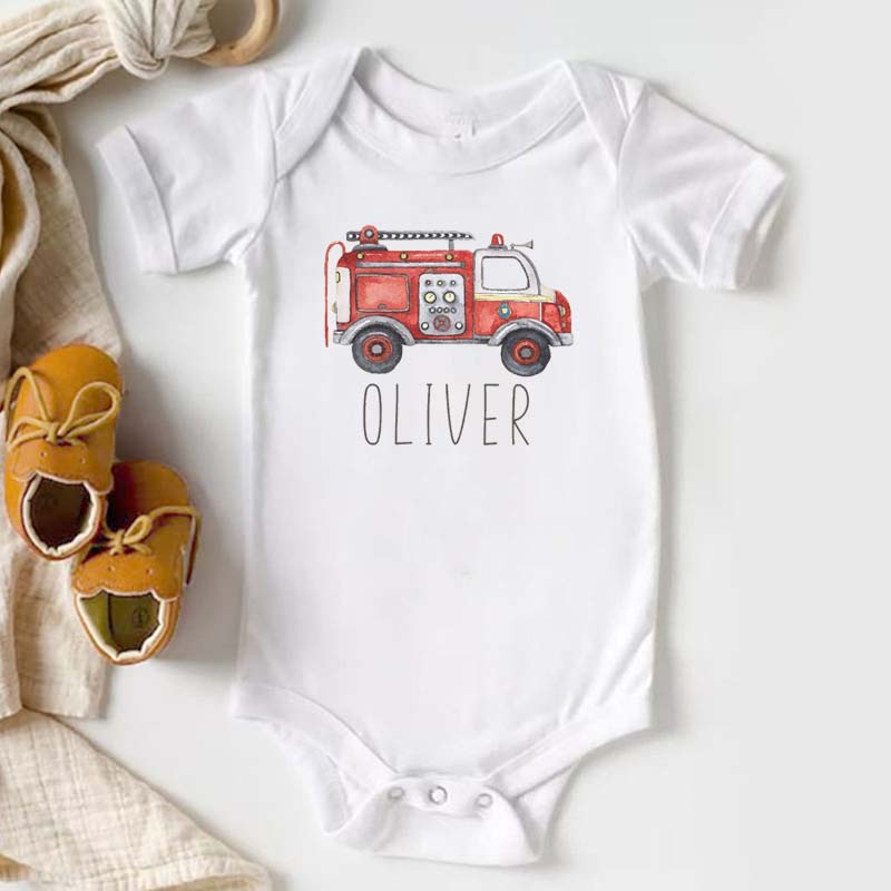 Cute Personalized Fire Truck Bodysuit For Baby