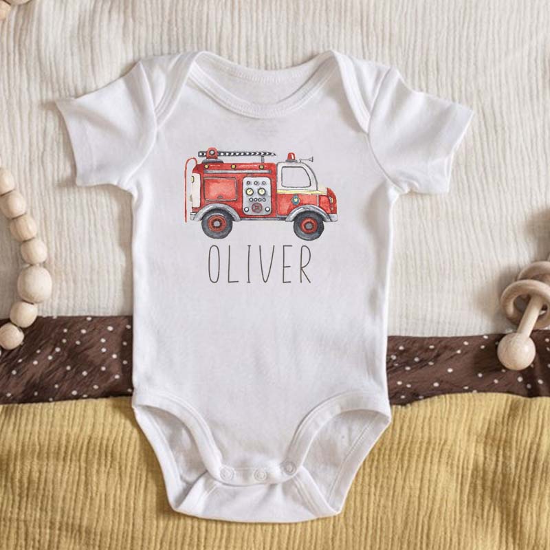 Cute Personalized Fire Truck Bodysuit For Baby