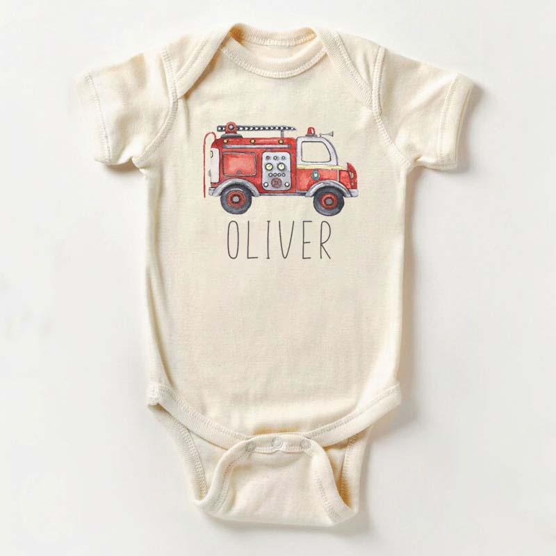 Cute Personalized Fire Truck Bodysuit For Baby