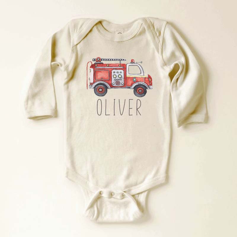 Cute Personalized Fire Truck Bodysuit For Baby