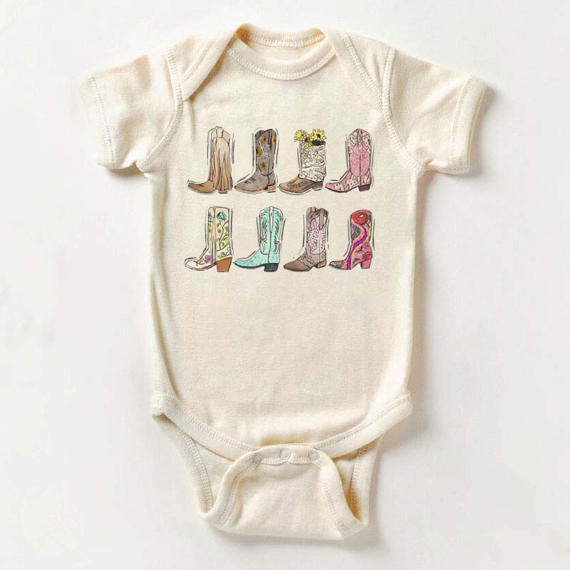 Western Boots Cowgirl Bodysuit Retro Natural Baby Bodysuit
