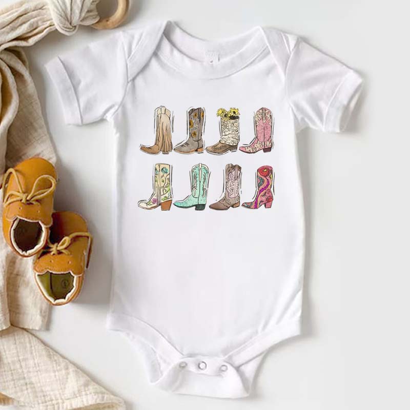 Western Boots Cowgirl Bodysuit Retro Natural Baby Bodysuit