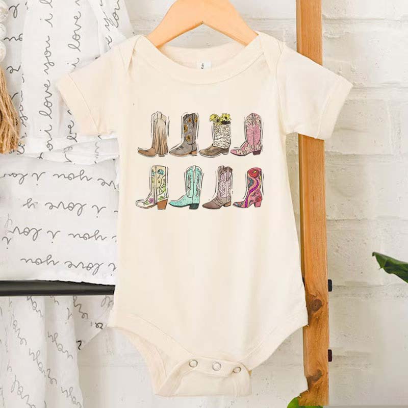 Western Boots Cowgirl Bodysuit Retro Natural Baby Bodysuit