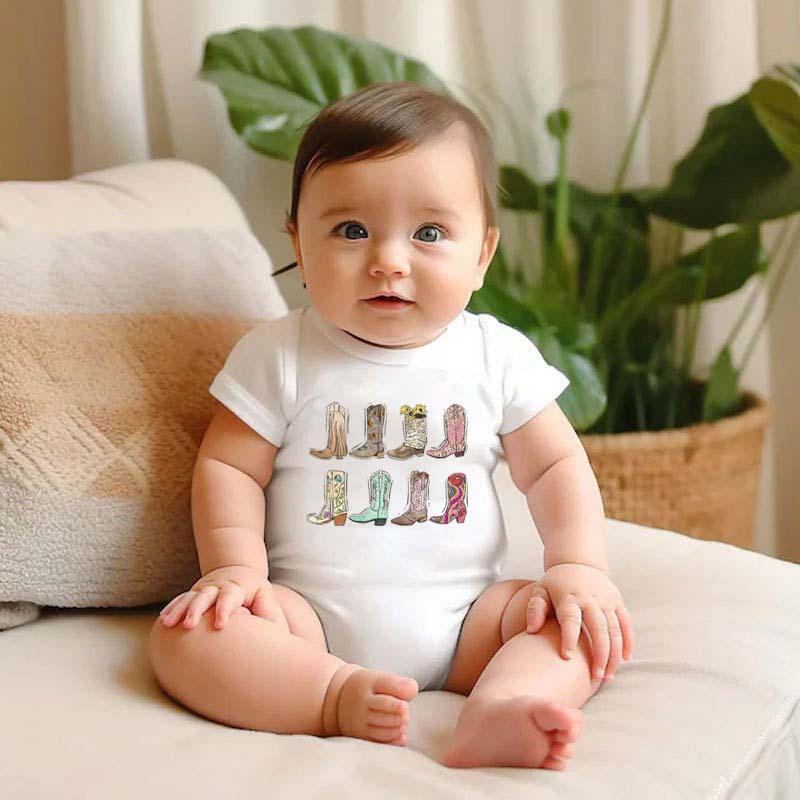 Western Boots Cowgirl Bodysuit Retro Natural Baby Bodysuit