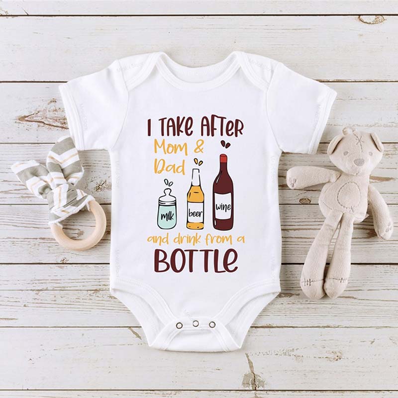 Funny Baby Shower Wine Beer Milk Bottle Onesie