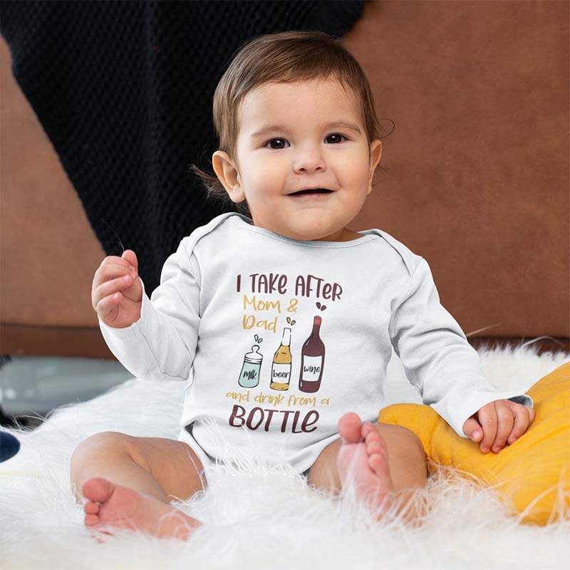Funny Baby Shower Wine Beer Milk Bottle Onesie