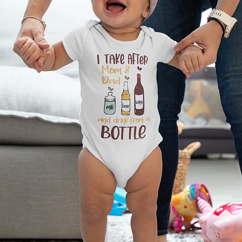 Funny Baby Shower Wine Beer Milk Bottle Onesie