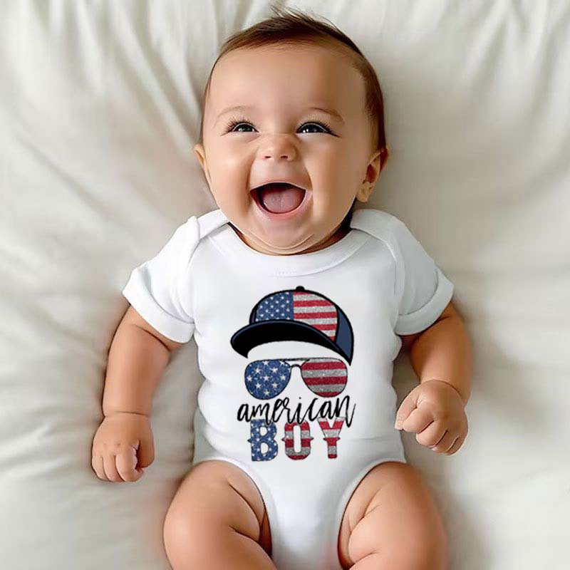 [Baby Bodysuit]Glitter American Dad and Boy Bundle July 4th