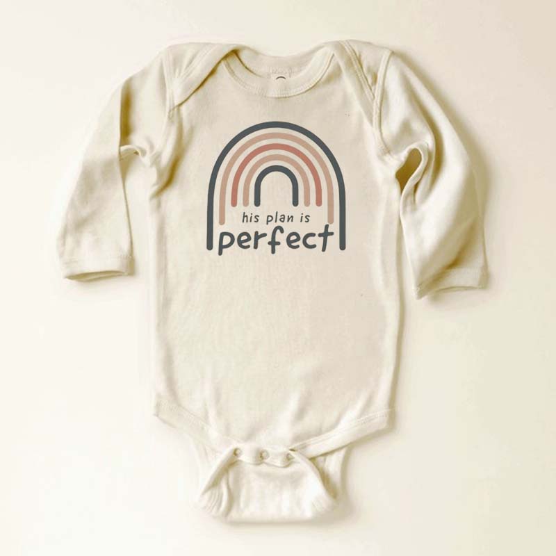 His Plan Is Perfect with Rainbow Onesies Brand Christian Baby Bodysuit