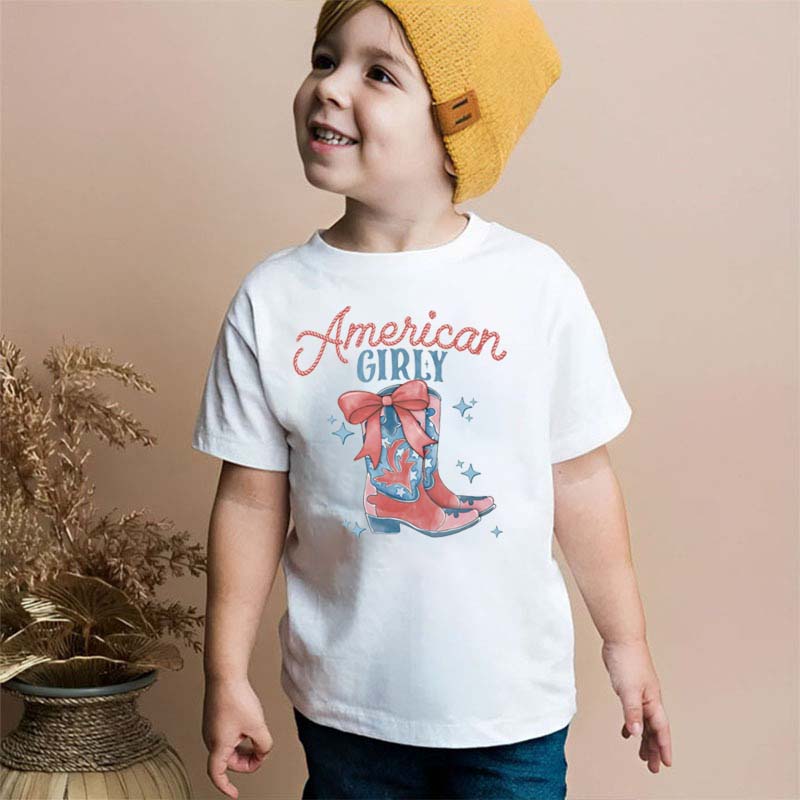 [Youth Shirt / 2-14 Years]American Cowgirl Independence Day Shirt 4th of July