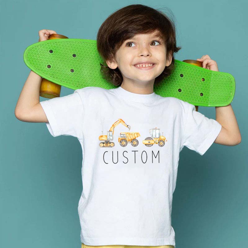 [Youth Shirt / 2-14 Years]Personalized Construction Shirt Equipment Truck Kids Shirt