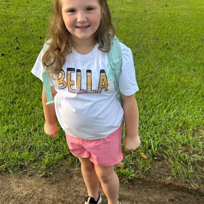 Girl Back to School Custom Name Pencil Shirt