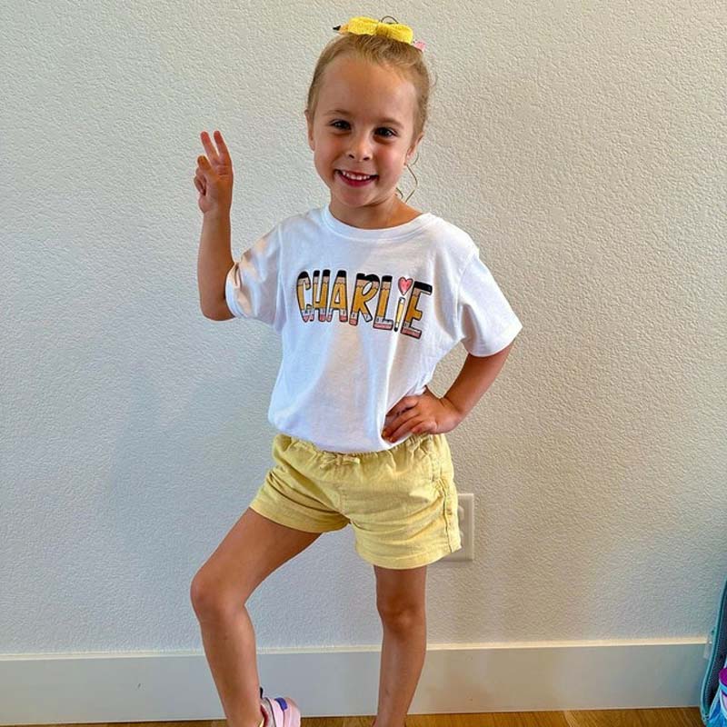 Girl Back to School Custom Name Pencil Shirt