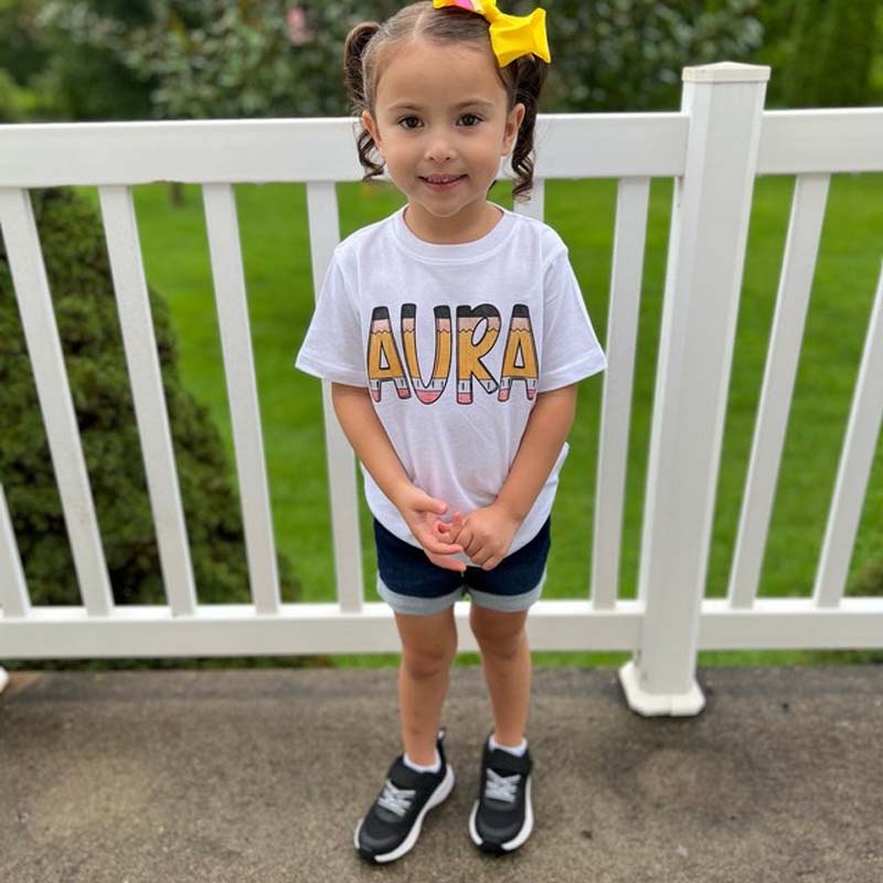 Girl Back to School Custom Name Pencil Shirt