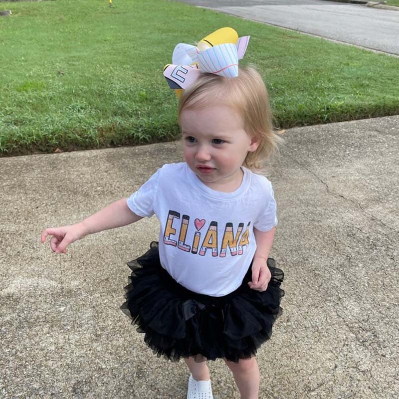 Girl Back to School Custom Name Pencil Shirt