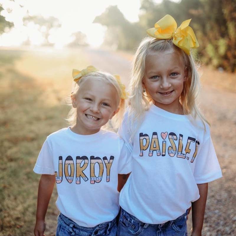 Girl Back to School Custom Name Pencil Shirt