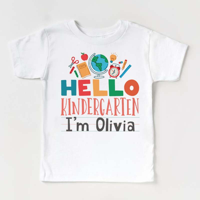 Hello Kindergarten, Custom 1-5 Grade Girls School T-shirt