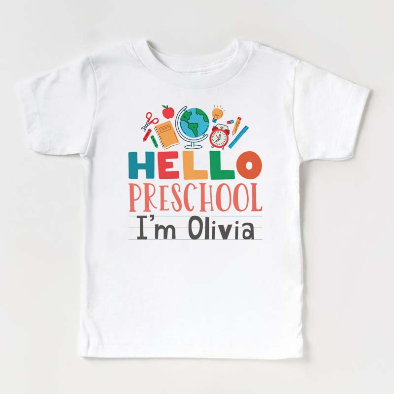 Hello Preschool, Custom 1-5 Grade Grils School T-shirt